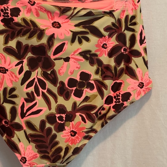 AA-609 Aerie NWT High Waisted Full Coverage Pink & Brown Floral Bikini Bottoms - Picture 4 of 12